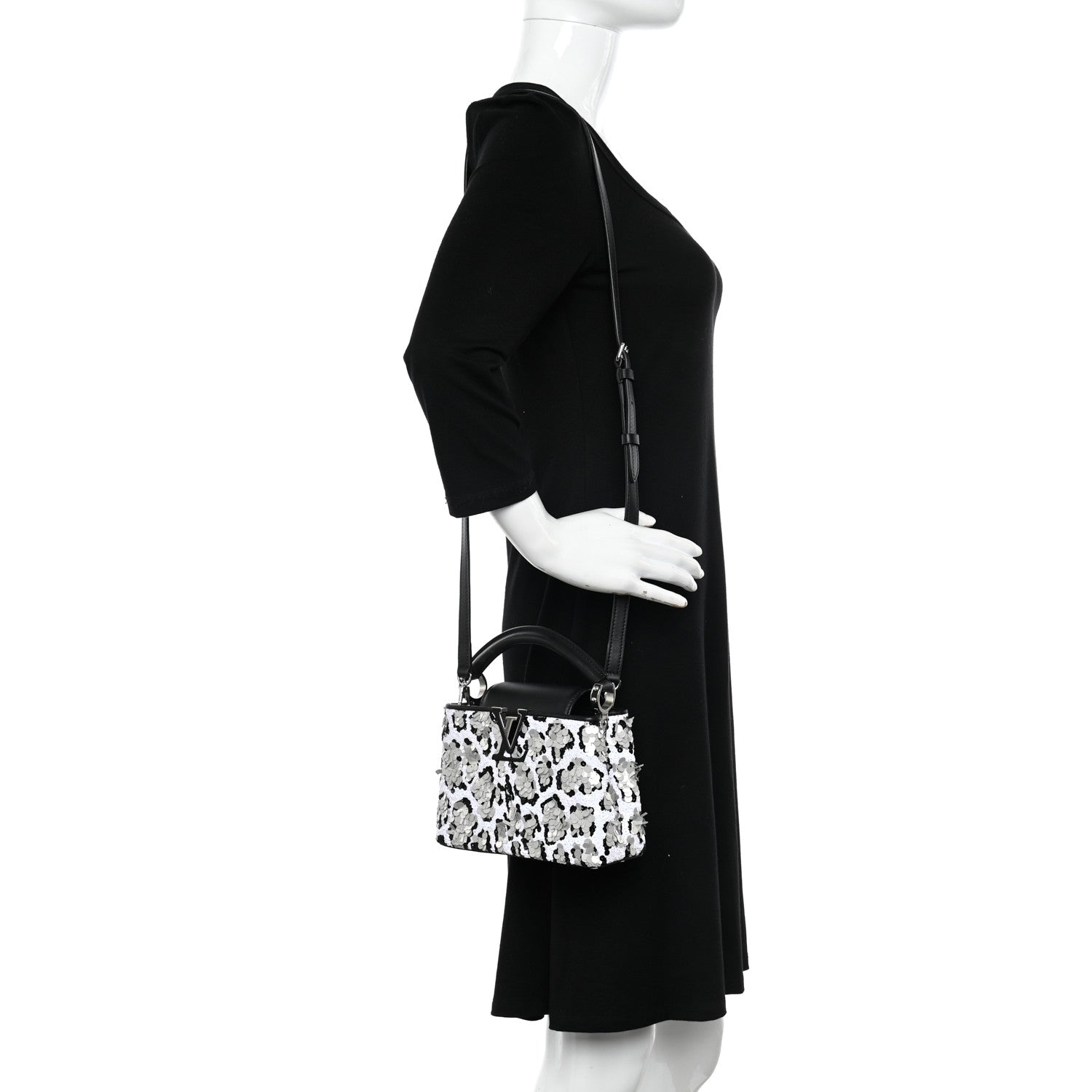 Louis Vuitton Calfskin Sequin Mini Capucines Black White 2 of 9