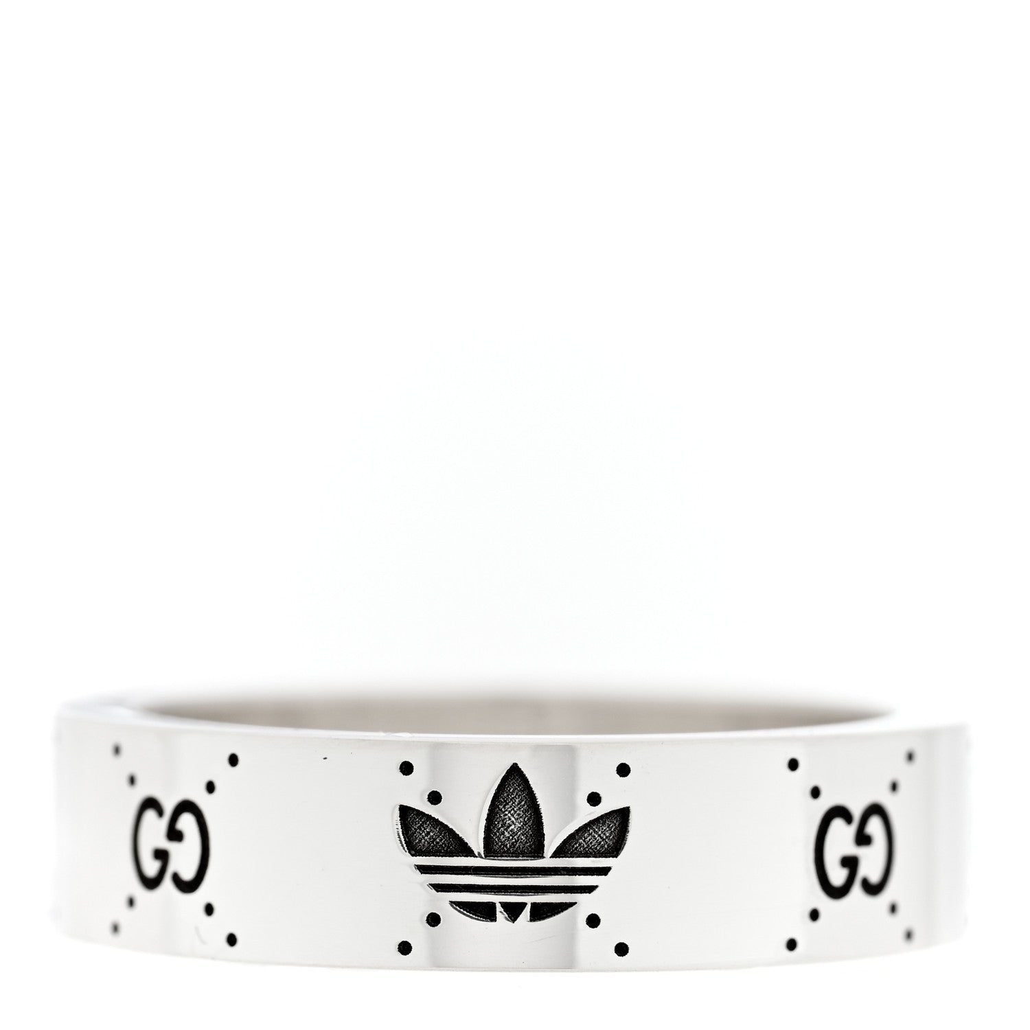 Gucci X ADIDAS Sterling Silver Trefoil GG Monogram Band Ring 63 10.25 3 of 4