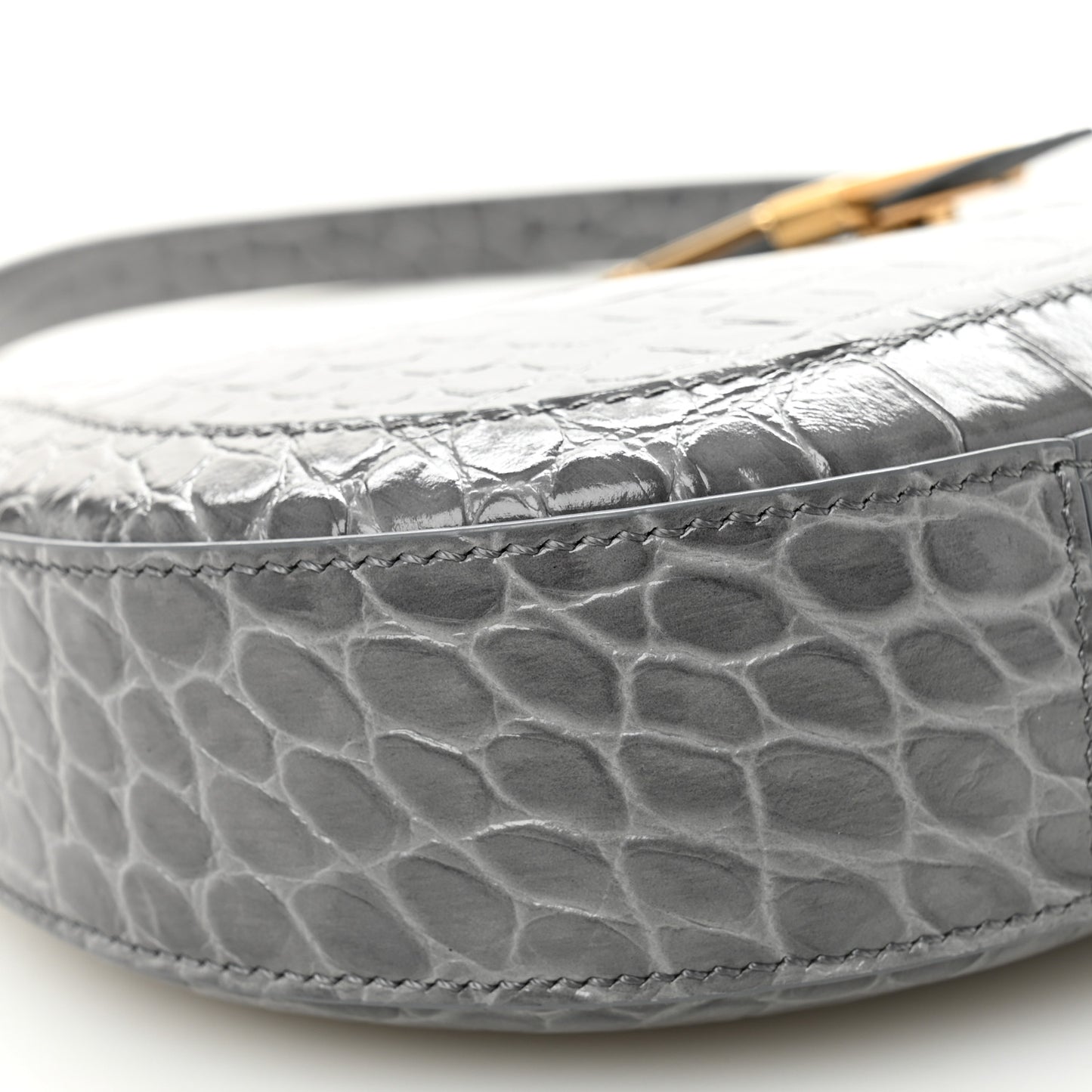 Calfskin Crocodile Embossed Large Greca Goddess Bag Charcoal