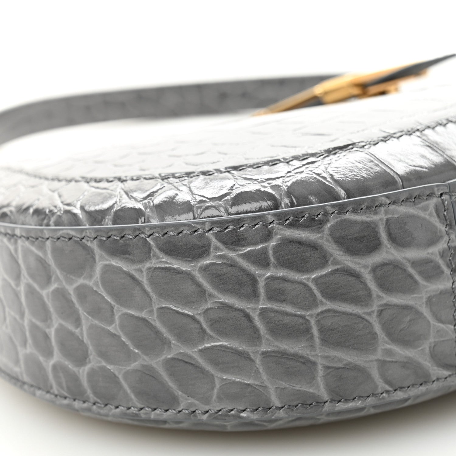 Versace Calfskin Crocodile Embossed Large Greca Goddess Bag Charcoal 8 of 10