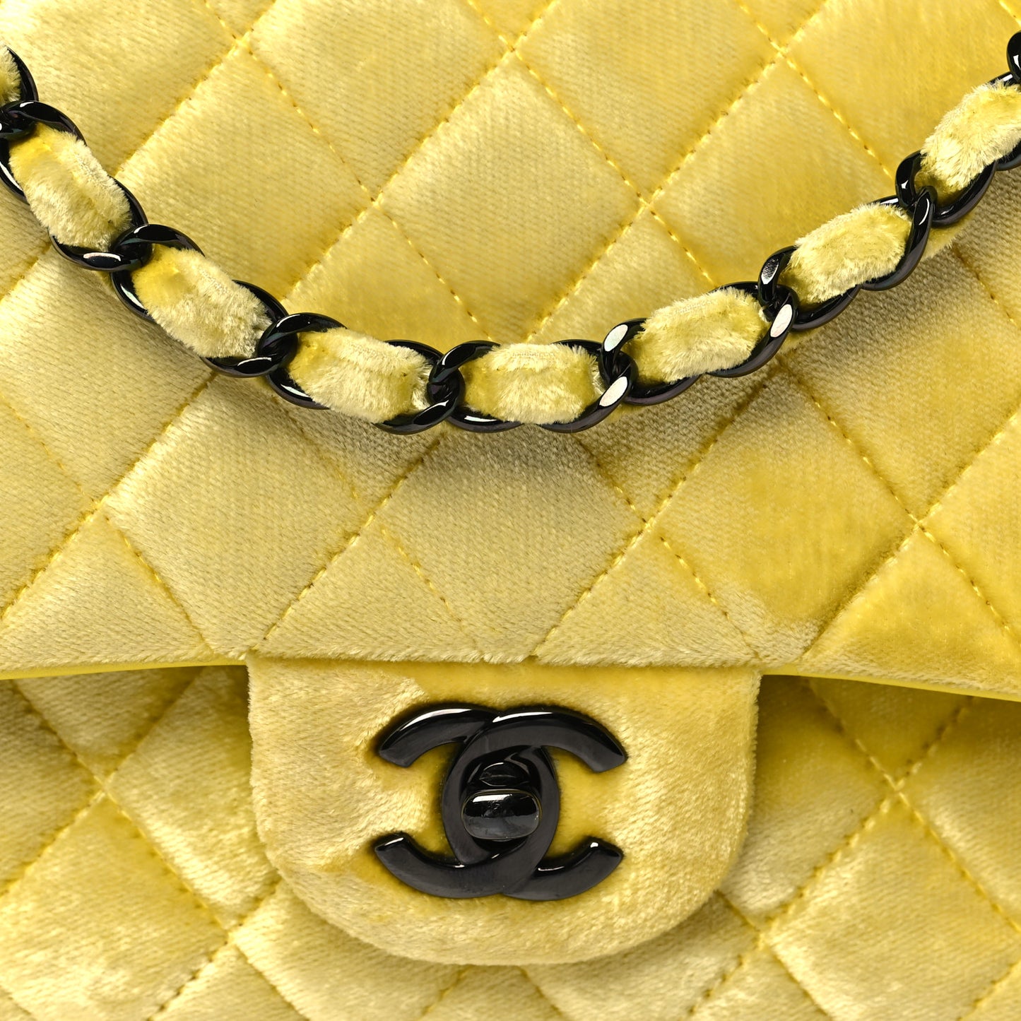 Velvet Quilted Medium Double Flap Yellow