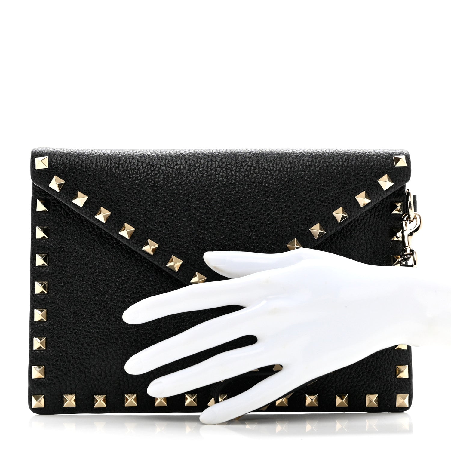 Valentino Garavani Pebbled Calfskin Medium Rockstud Envelope Flat Wristlet Pouch Black 2 of 6