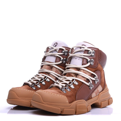 Gucci X SEGA Suede Calfskin GG Monogram Womens Flashtrek High-Top Sneakers 36 New Cuir Beige Ruggine 2 of 11