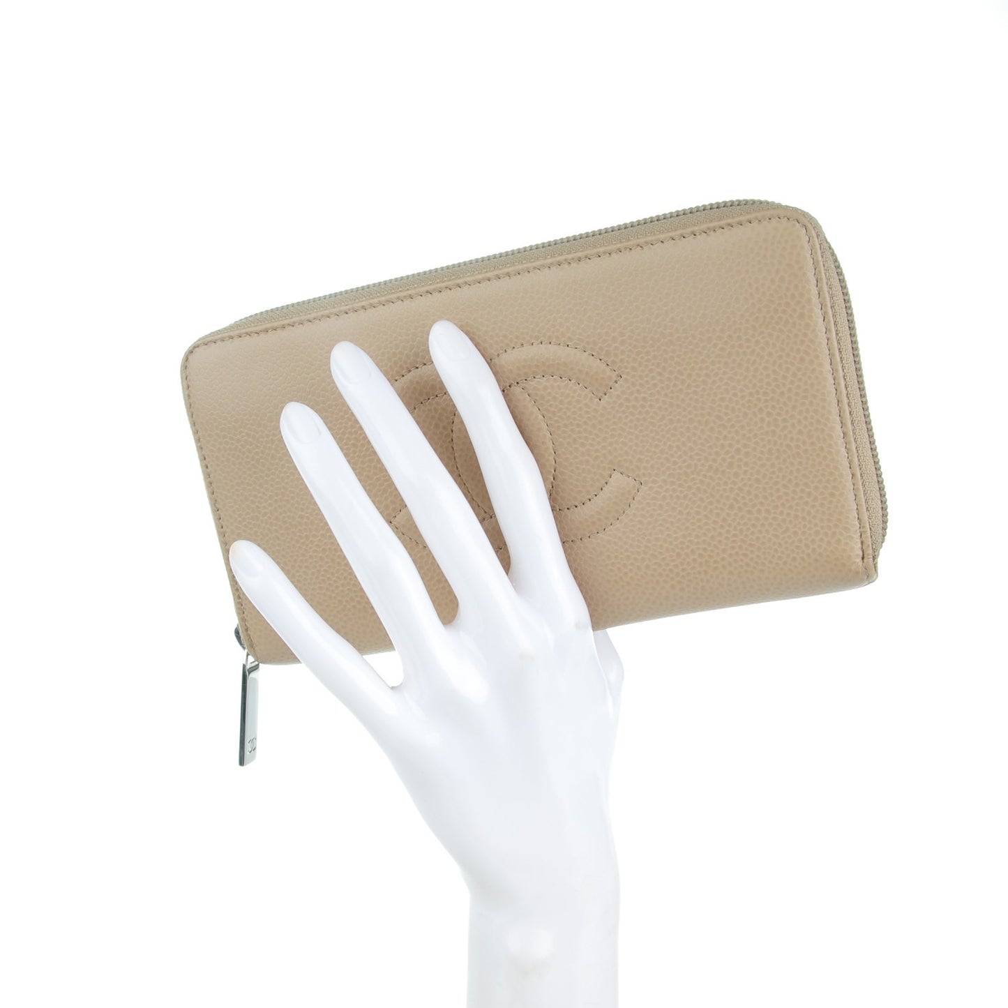 Caviar Large Timeless CC Zip Around Wallet Beige Clair