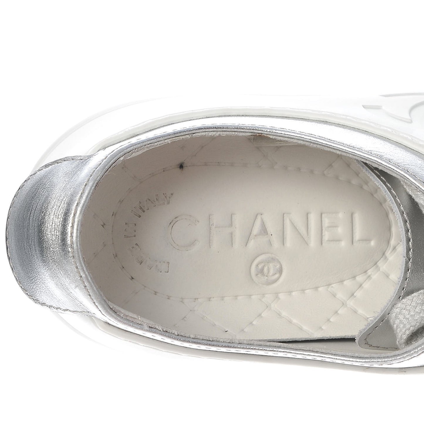 Iridescent Goatskin Sneakers 36 White Silver