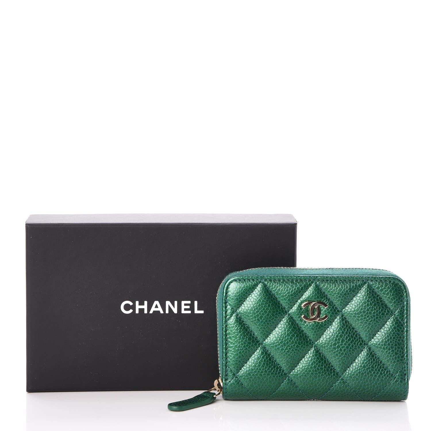 Chanel Metallic Caviar Quilted Zip Coin Purse Green 8 of 8