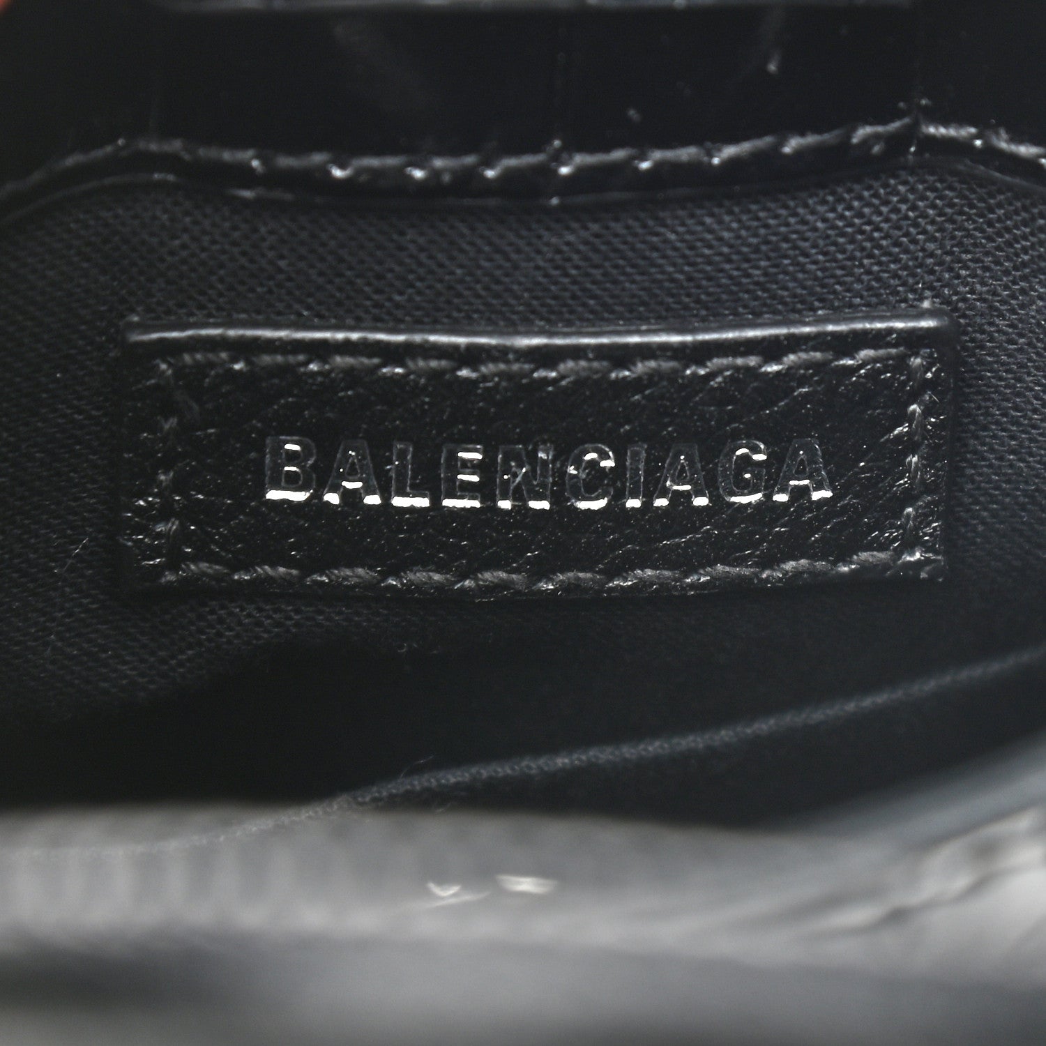 Balenciaga Calfskin Crocodile Embossed Logo Shopping Phone Holder Bag Black 6 of 8
