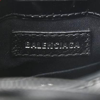 Balenciaga Calfskin Crocodile Embossed Logo Shopping Phone Holder Bag Black 6 of 8