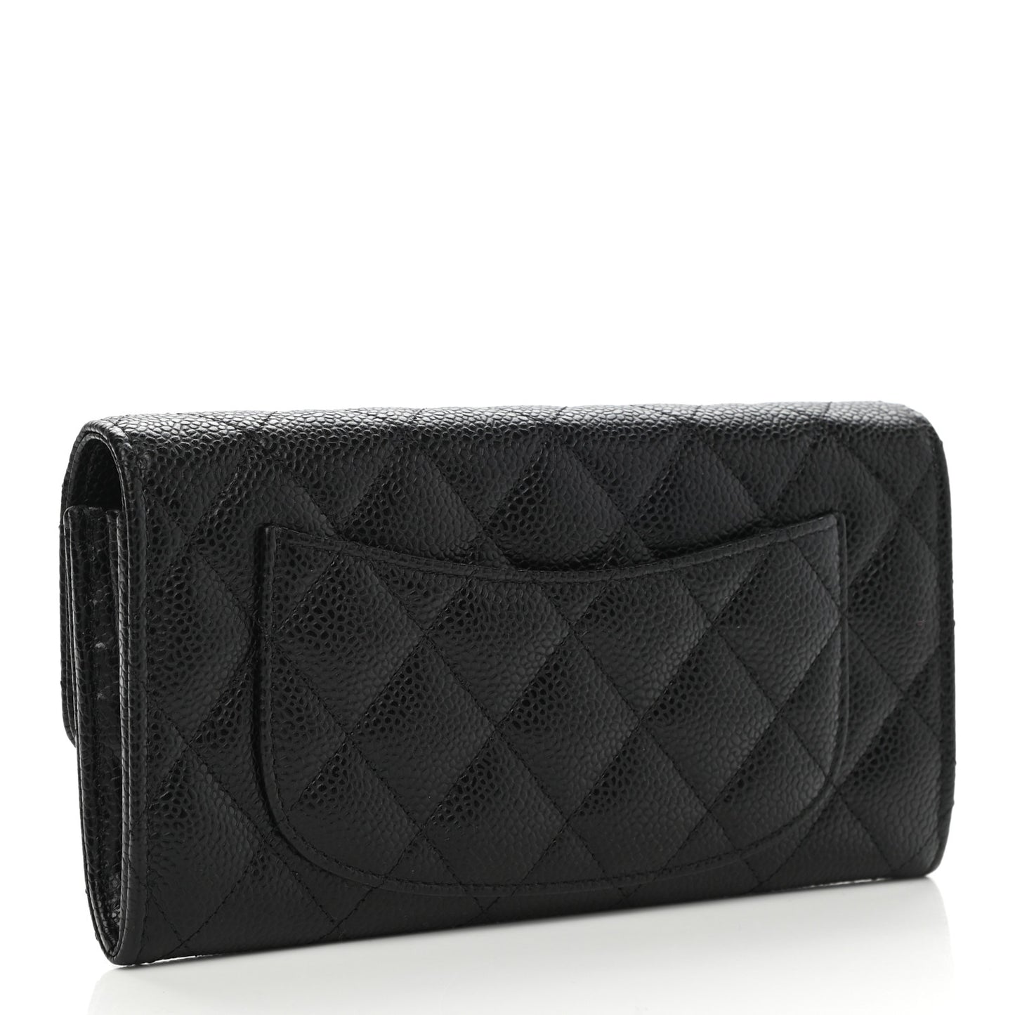 Caviar Quilted Large Gusset Flap Wallet Black