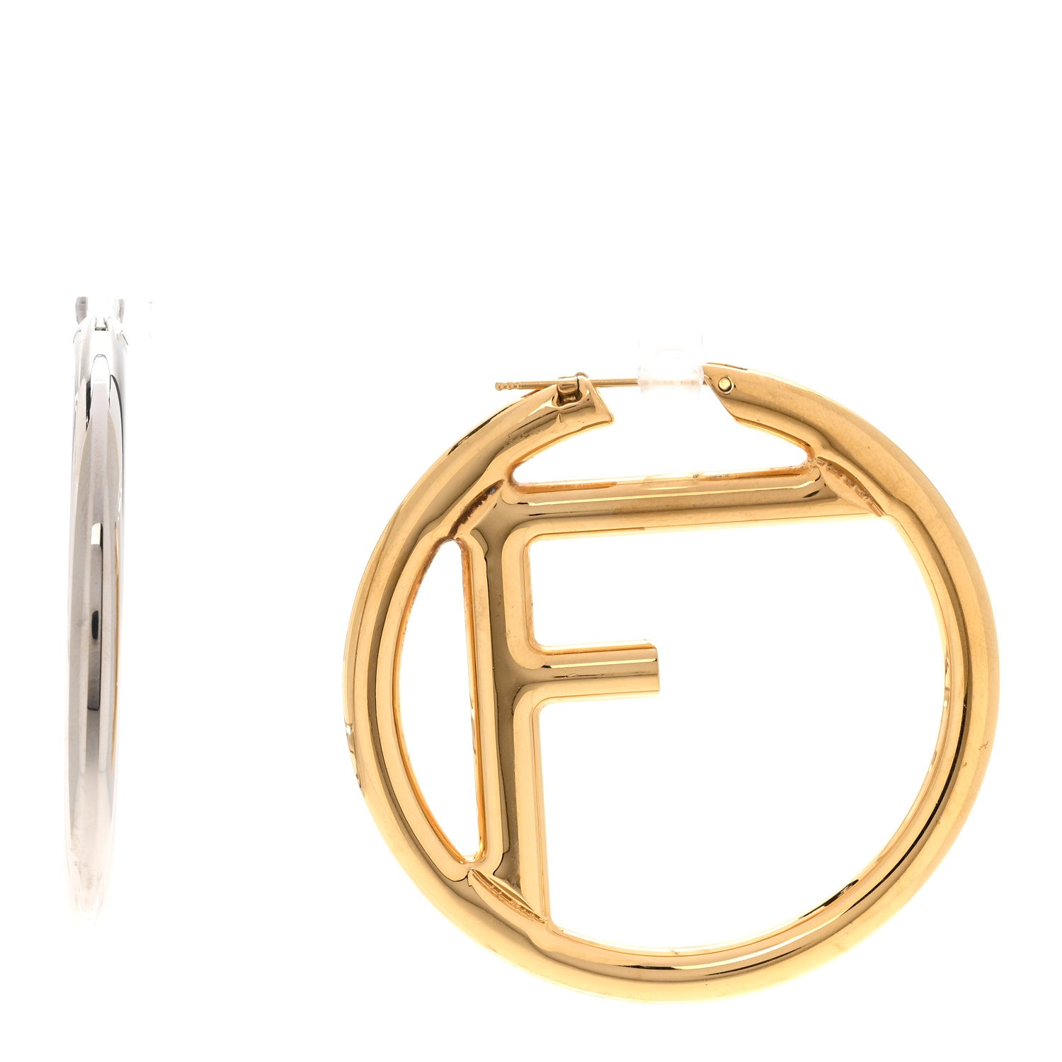 Fendi Metal FF Hoop Earrings Gold Silver 1 of 12
