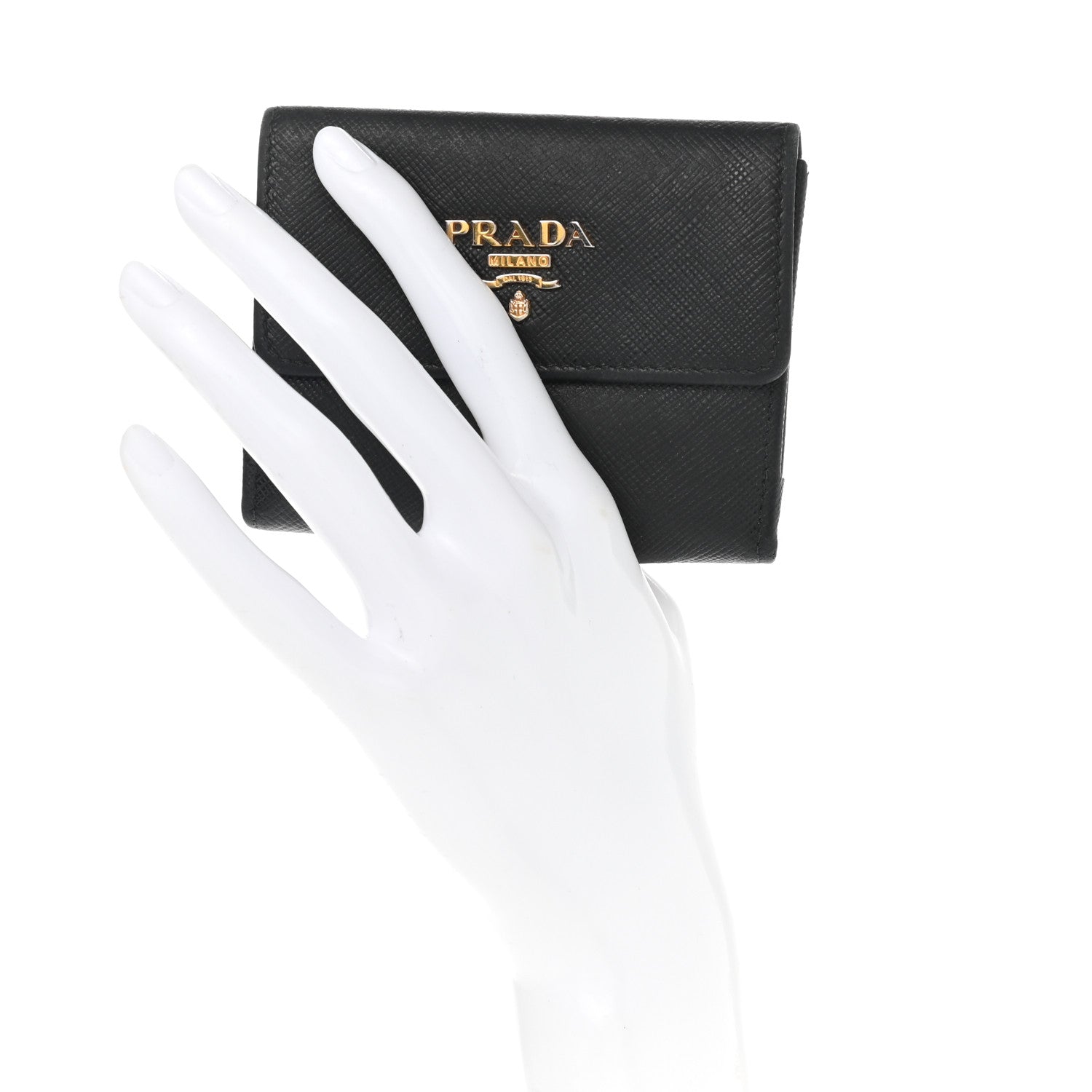 Prada Saffiano Metal Tri-Fold Wallet Black 2 of 10
