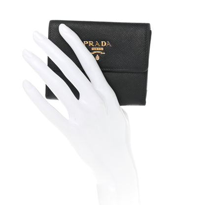 Prada Saffiano Metal Tri-Fold Wallet Black 2 of 10