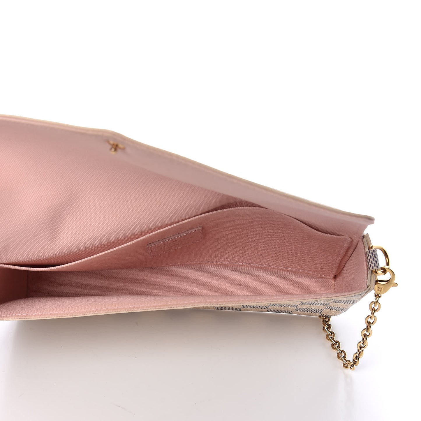 Damier Azur Pochette Felicie Chain Wallet Rose Ballerine