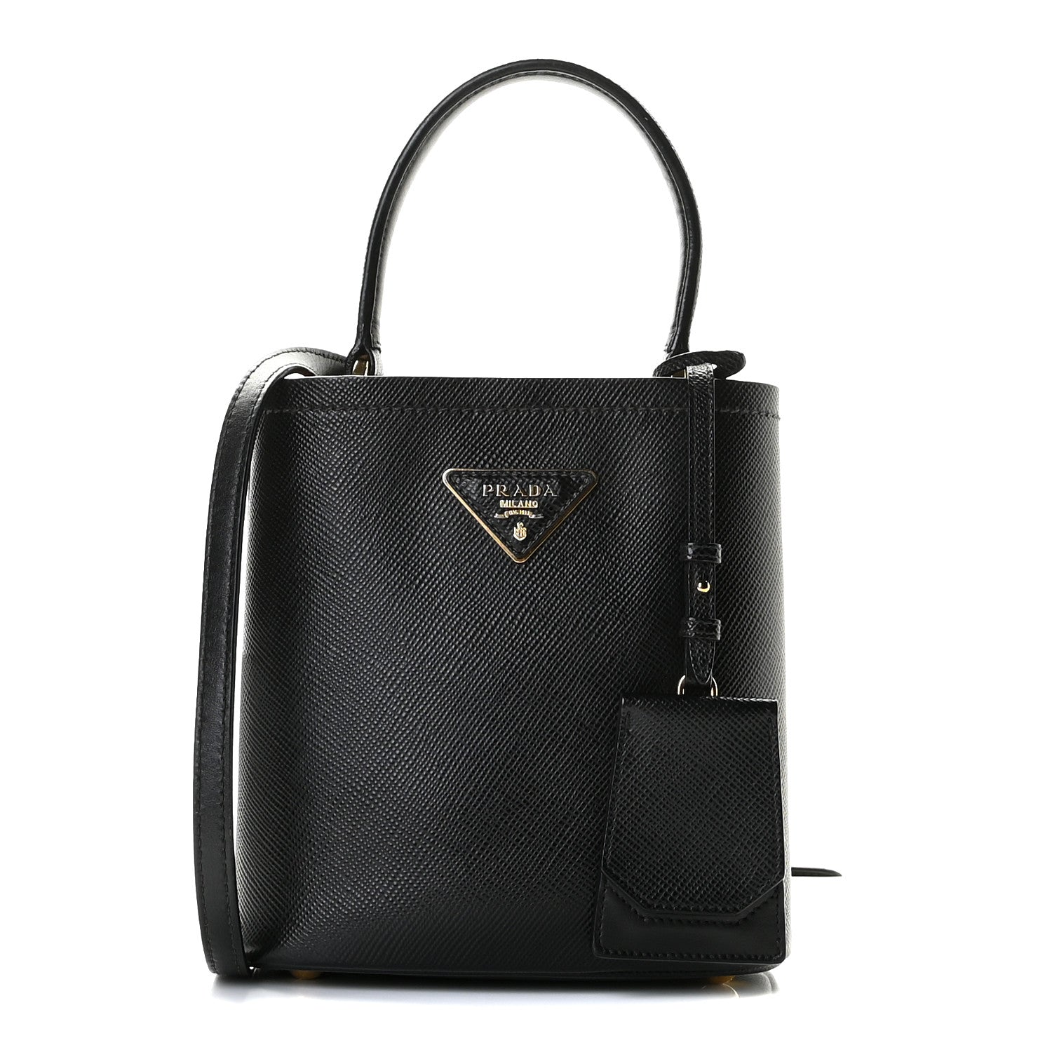 Prada Saffiano Cuir Small Panier Bucket Bag Black Fuoco 1 of 8