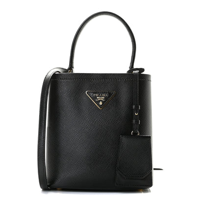 Prada Saffiano Cuir Small Panier Bucket Bag Black Fuoco 1 of 8