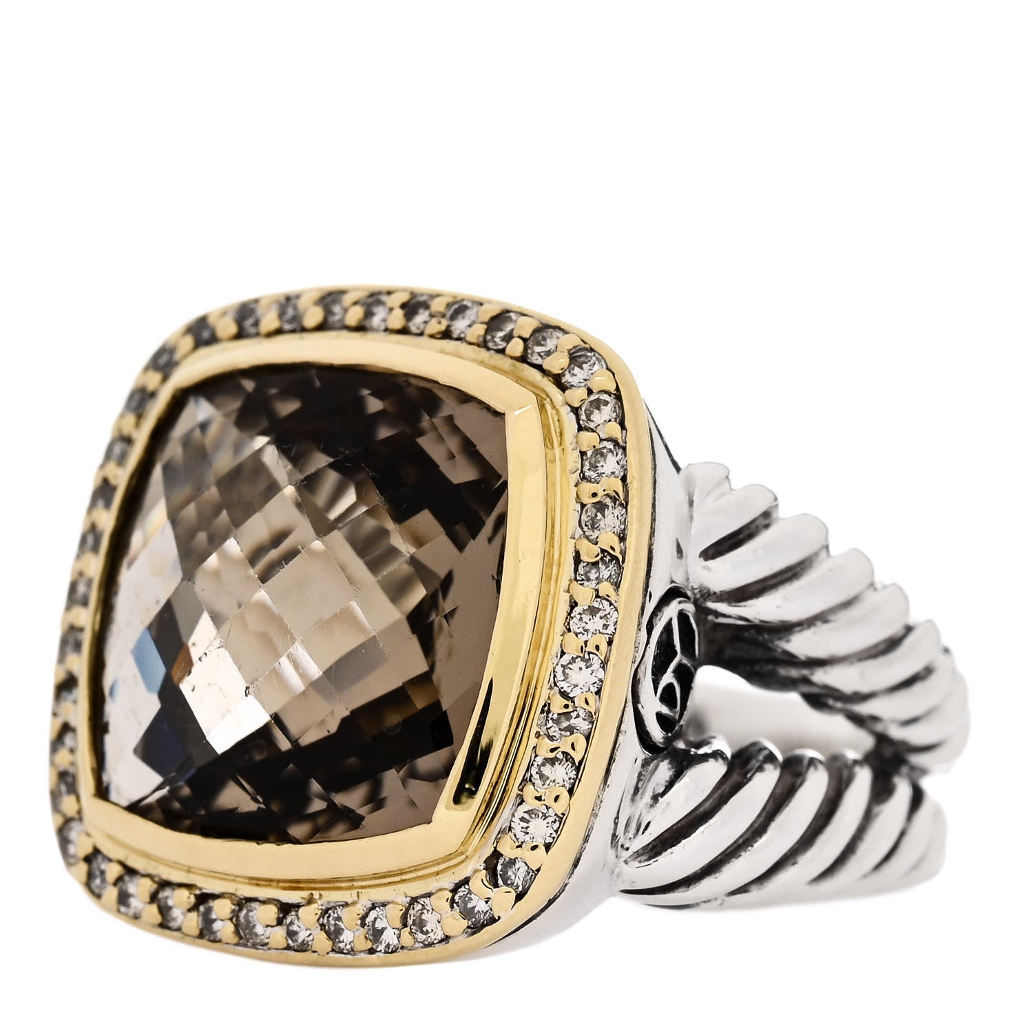 David Yurman Sterling Silver 18K Yellow Gold Diamond Smoky Quartz 11mm Albion Ring 54 7 3 of 5