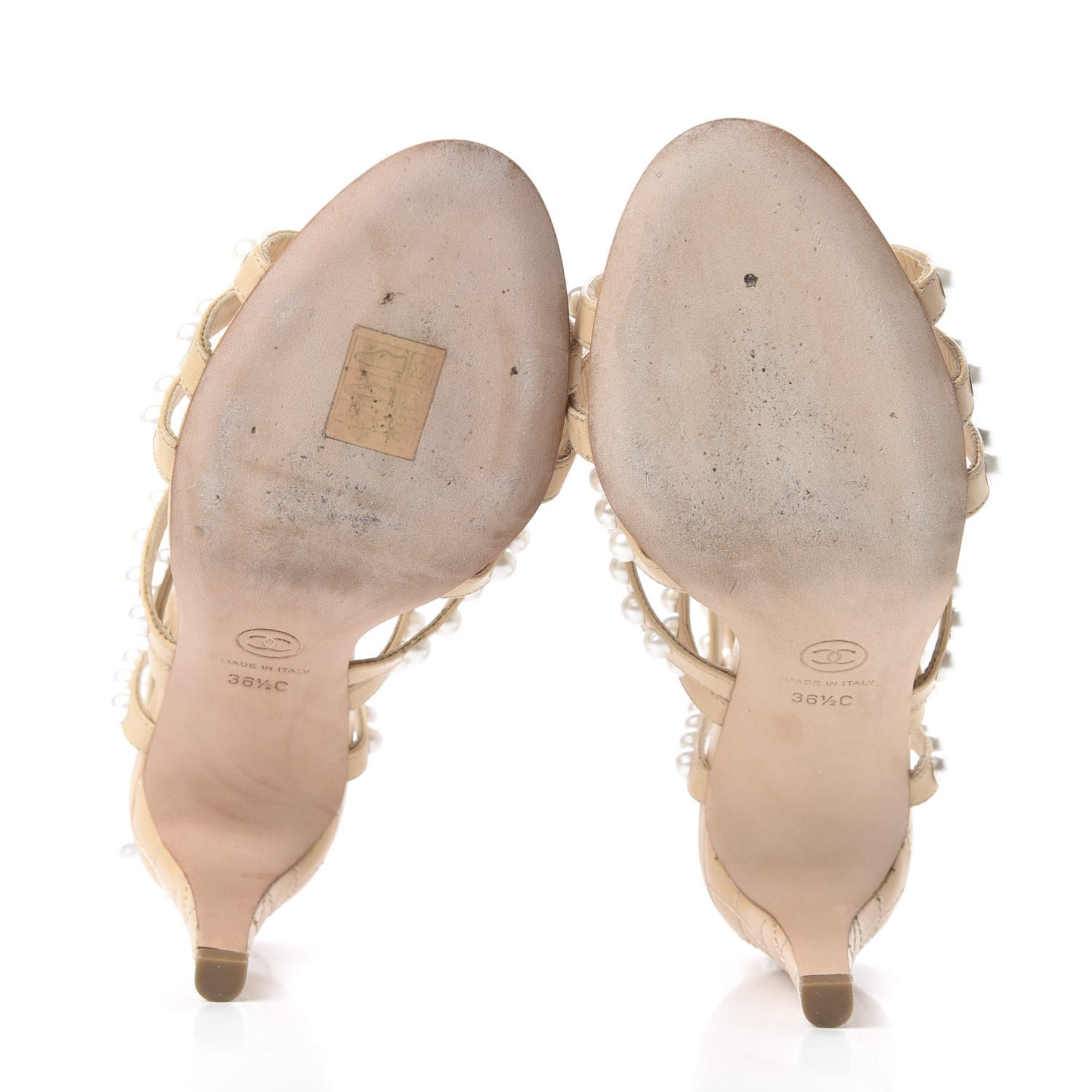 Chanel Goatskin Quilted Pearl Sandals 36.5 Beige 5 of 7