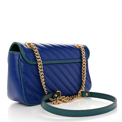 Gucci Azalea Calfskin Enamel Matelasse Diagonal Small Torchon GG Marmont Shoulder Bag Imperial Blue Pavone 3 of 10