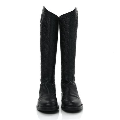 Gucci Guccissima Calfskin Miro Soft Knee High Riding Boots 38 Black 2 of 10