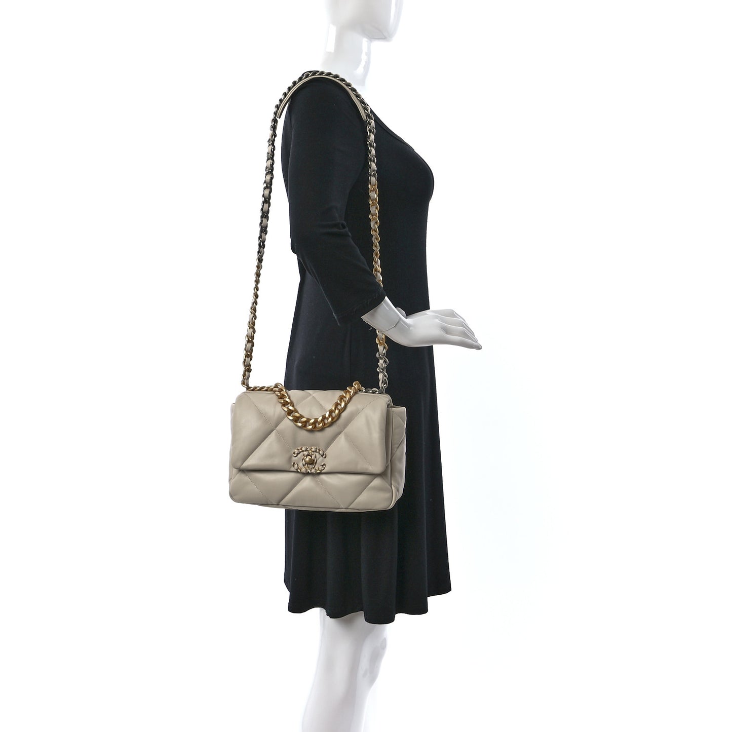 Goatskin Quilted Medium Chanel 19 Flap Beige