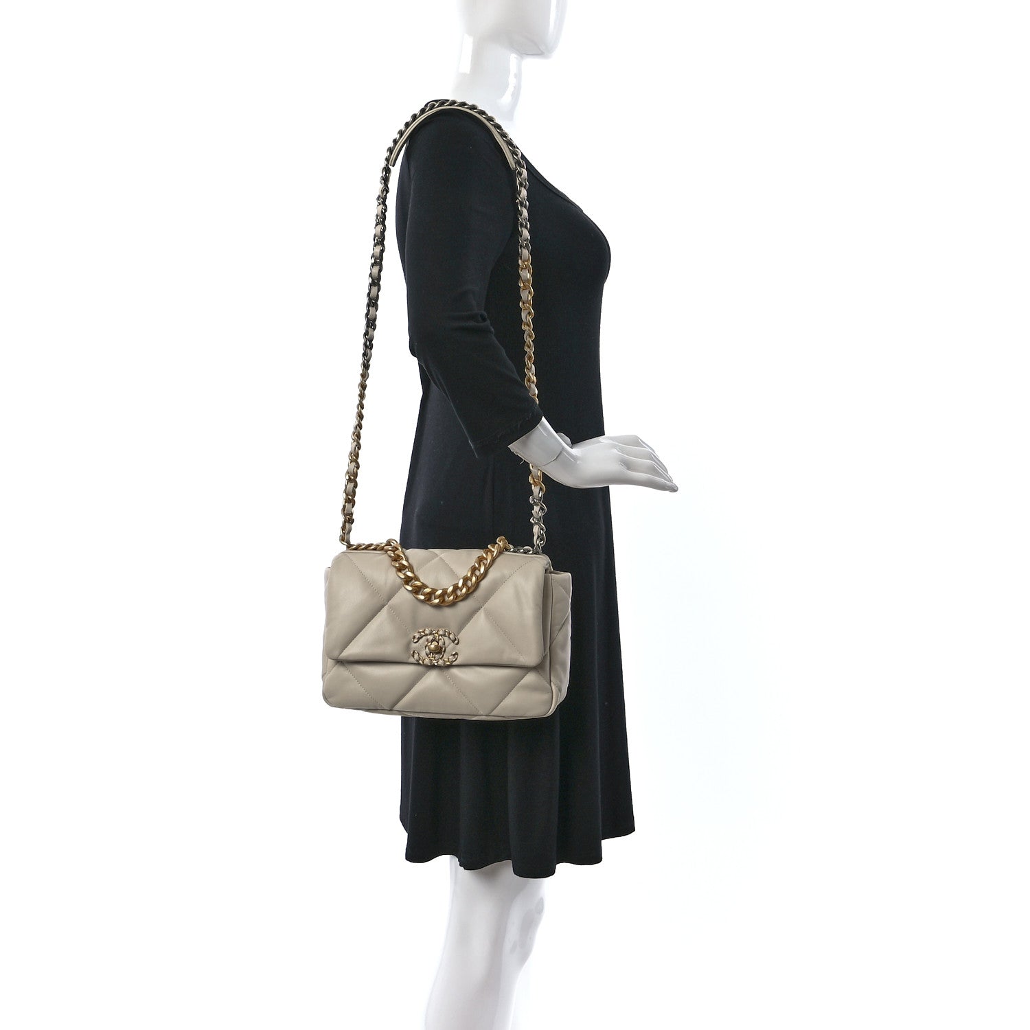 Chanel Goatskin Quilted Medium Chanel 19 Flap Beige 2 of 9