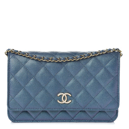 Chanel Iridescent Caviar Quilted Wallet on Chain WOC Dark Blue 1 of 11