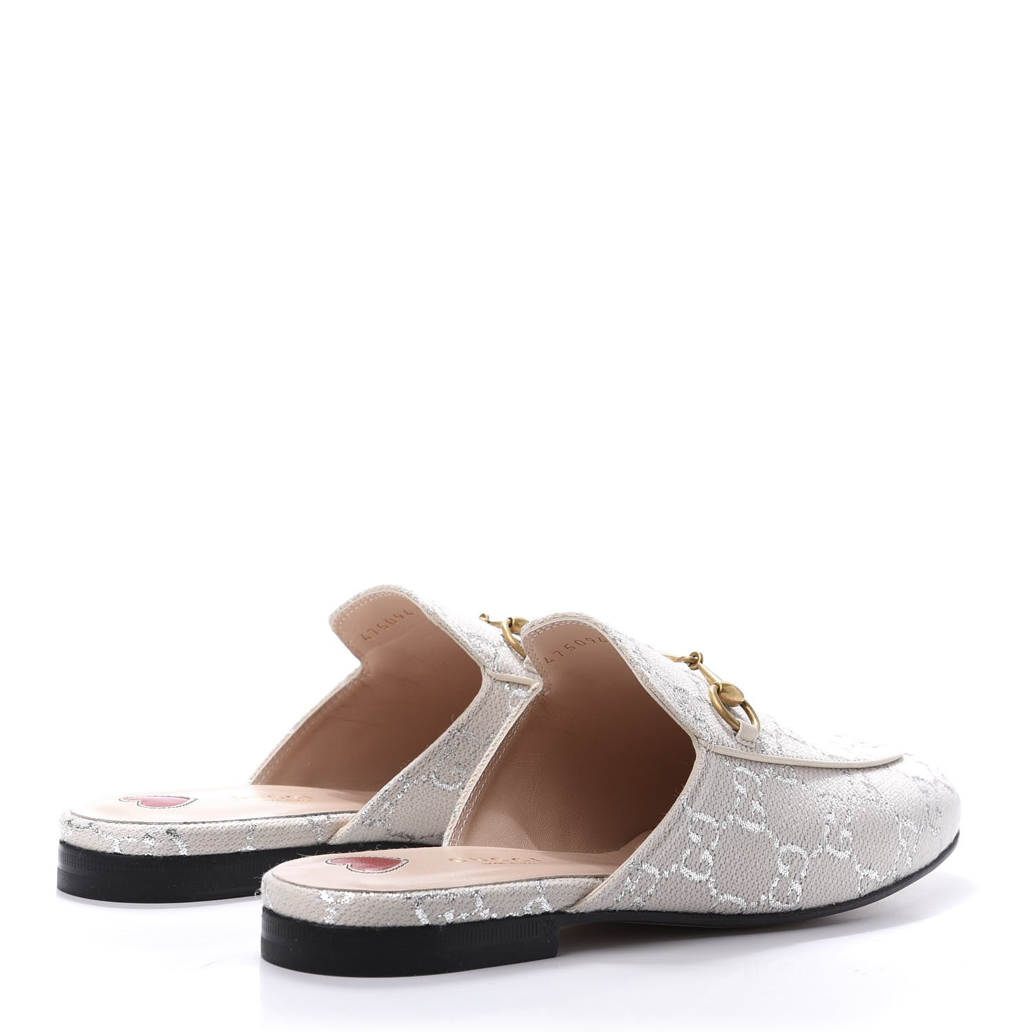Gucci Canvas Lame GG Monogram Womens Princetown Slippers 39 Gardenia Silver 4 of 10