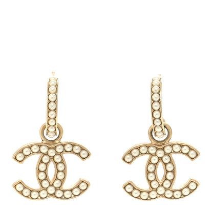 Chanel Pearl CC Hoop Drop Earring Gold 1 of 5
