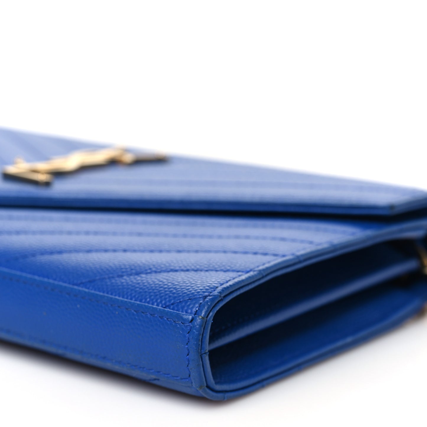 Grain De Poudre Matelasse Chevron Monogram Chain Wallet Blue Majorelle