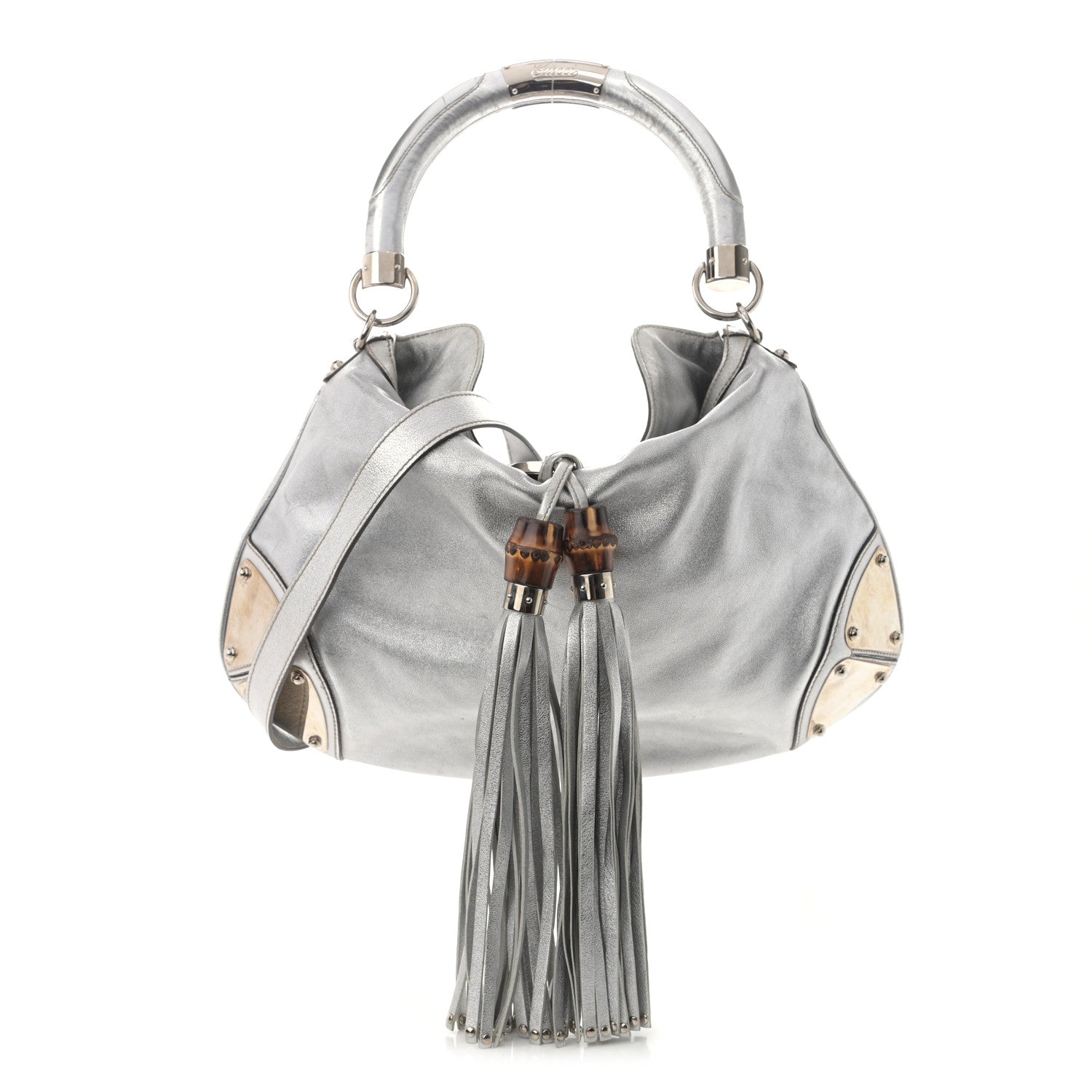 Gucci Metallic Calfskin Medium Indy Top Handle Hobo Silver 1 of 10