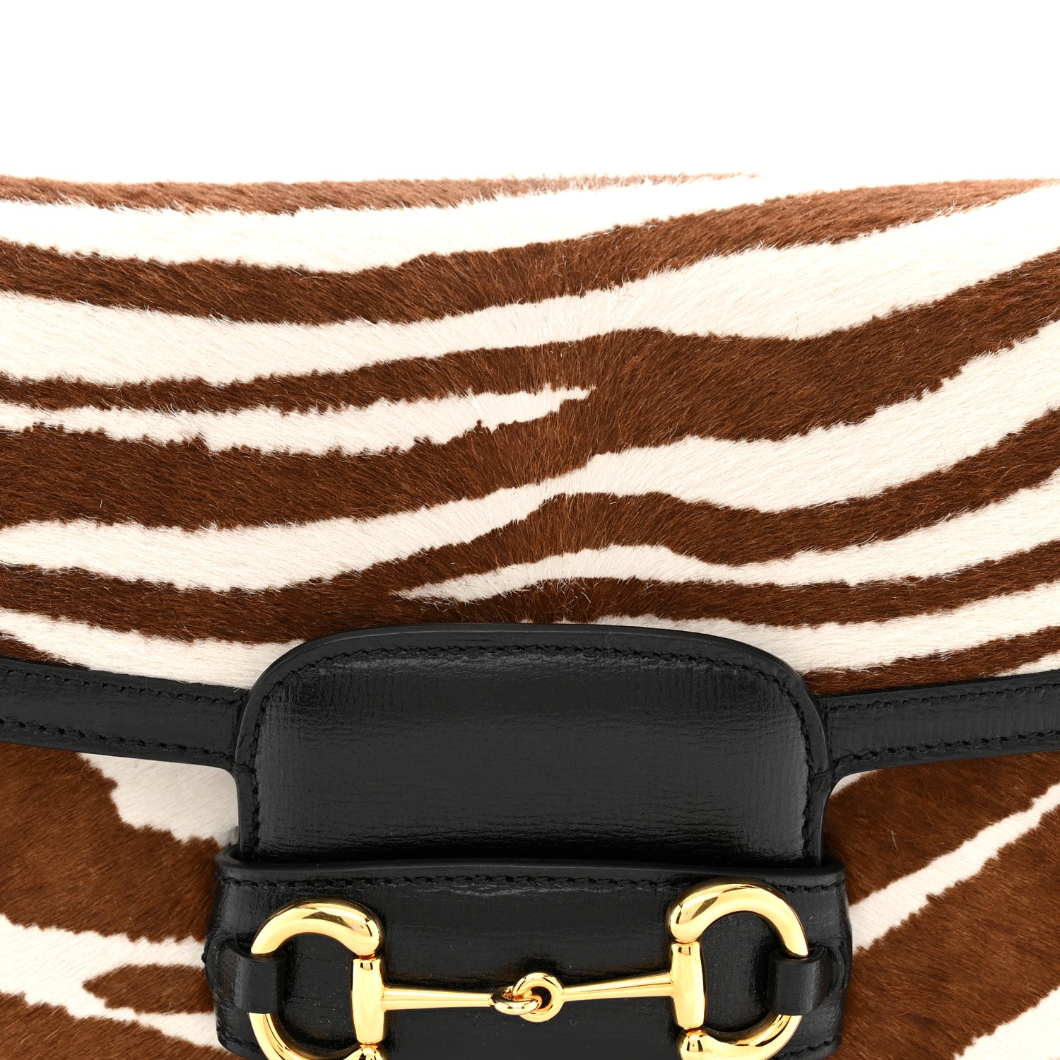 Gucci Pony Hair Zebra Striped Horsebit 1955 Shoulder Bag White Brown Black 8 of 10