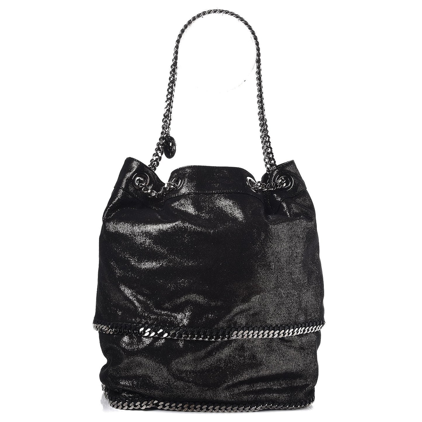 Chamois Shiny Dotted Large Falabella Bucket Bag Ruthenium