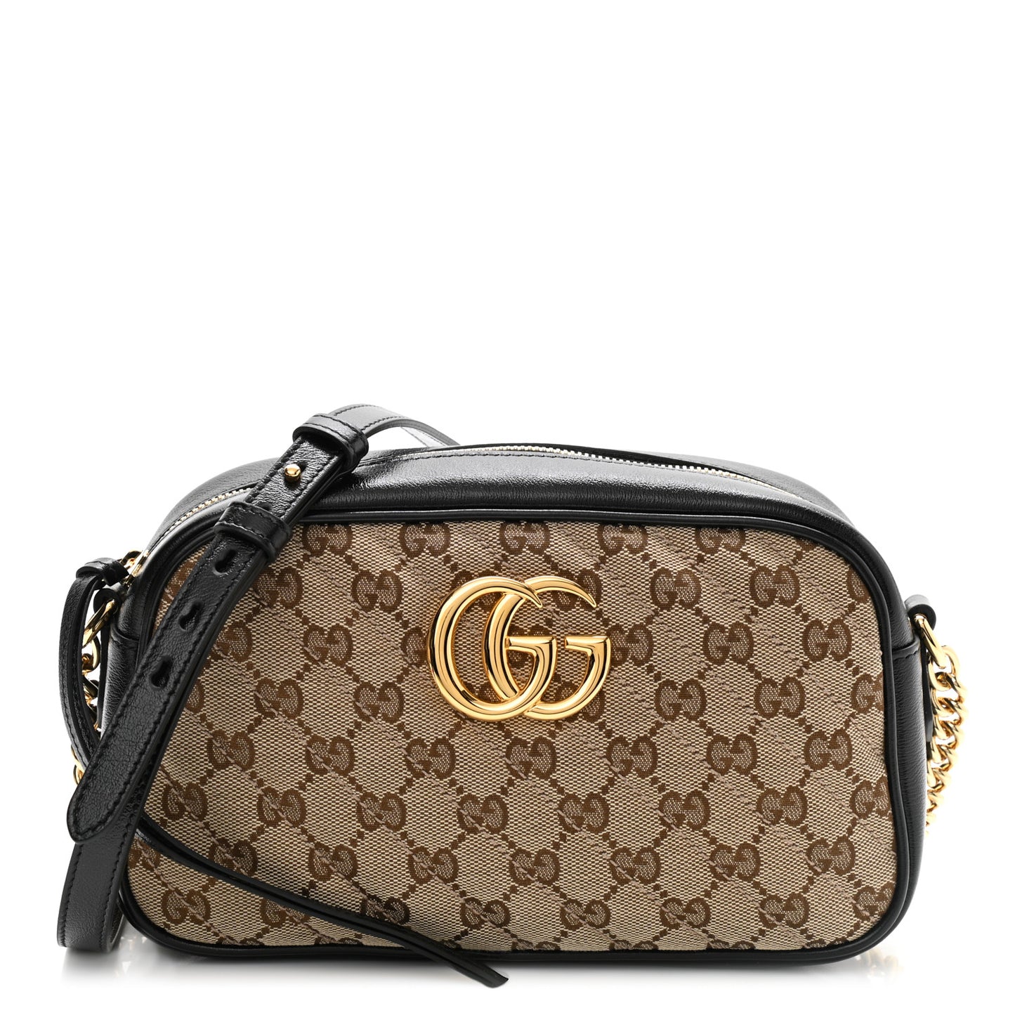 Monogram Matelasse Diagonal Small GG Marmont Chain Shoulder Bag Beige Black
