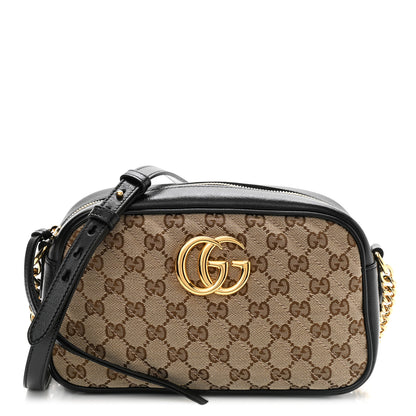 Gucci Monogram Matelasse Diagonal Small GG Marmont Chain Shoulder Bag Beige Black 1 of 10