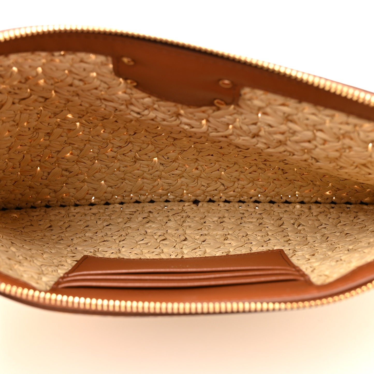 Raffia Calfskin Vlogo Signature Zip Pouch Naturale Brown