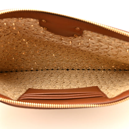 Valentino Garavani Raffia Calfskin Vlogo Signature Zip Pouch Naturale Brown 5 of 8