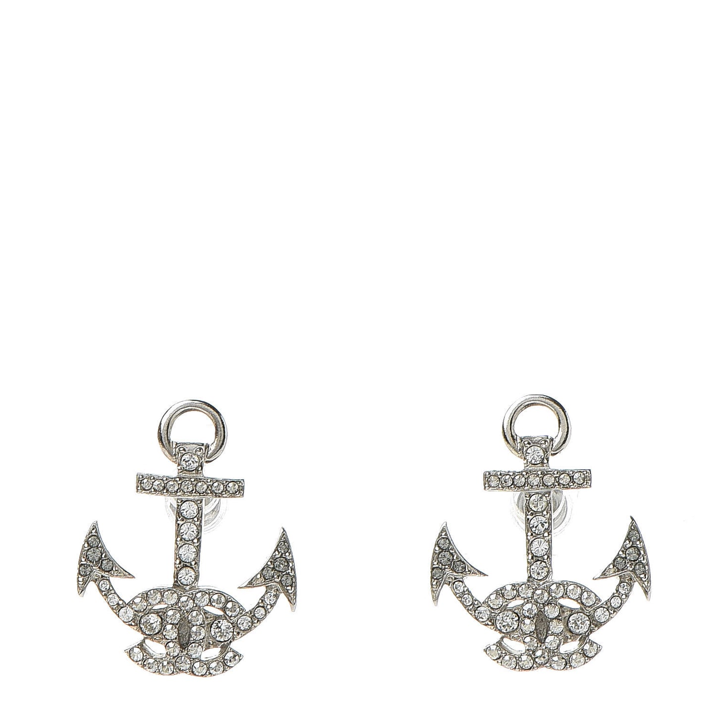 Crystal CC Anchor Earrings Silver