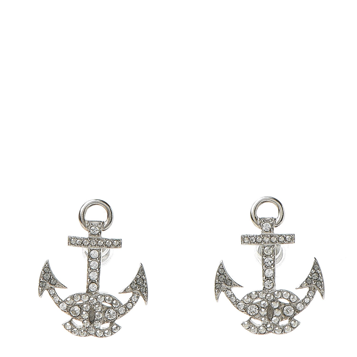 Chanel Crystal CC Anchor Earrings Silver 1 of 5