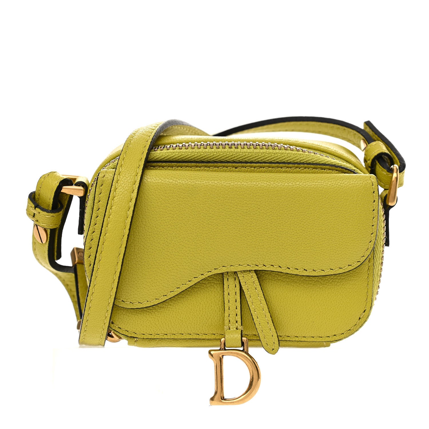 Christian Dior Goatskin Mini Saddle Shoulder Strap Pouch Lime 1 of 11