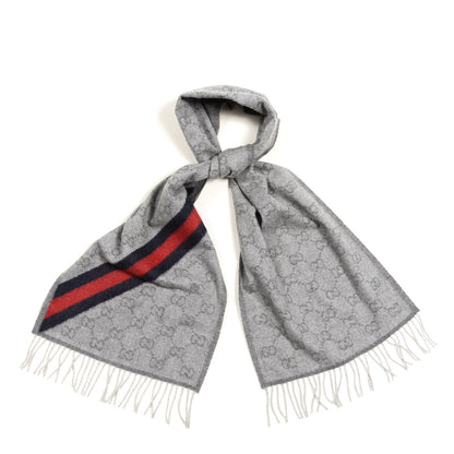 Gucci Wool Angora Monogram Web New Nikky Scarf Zinc Blue 1 of 4