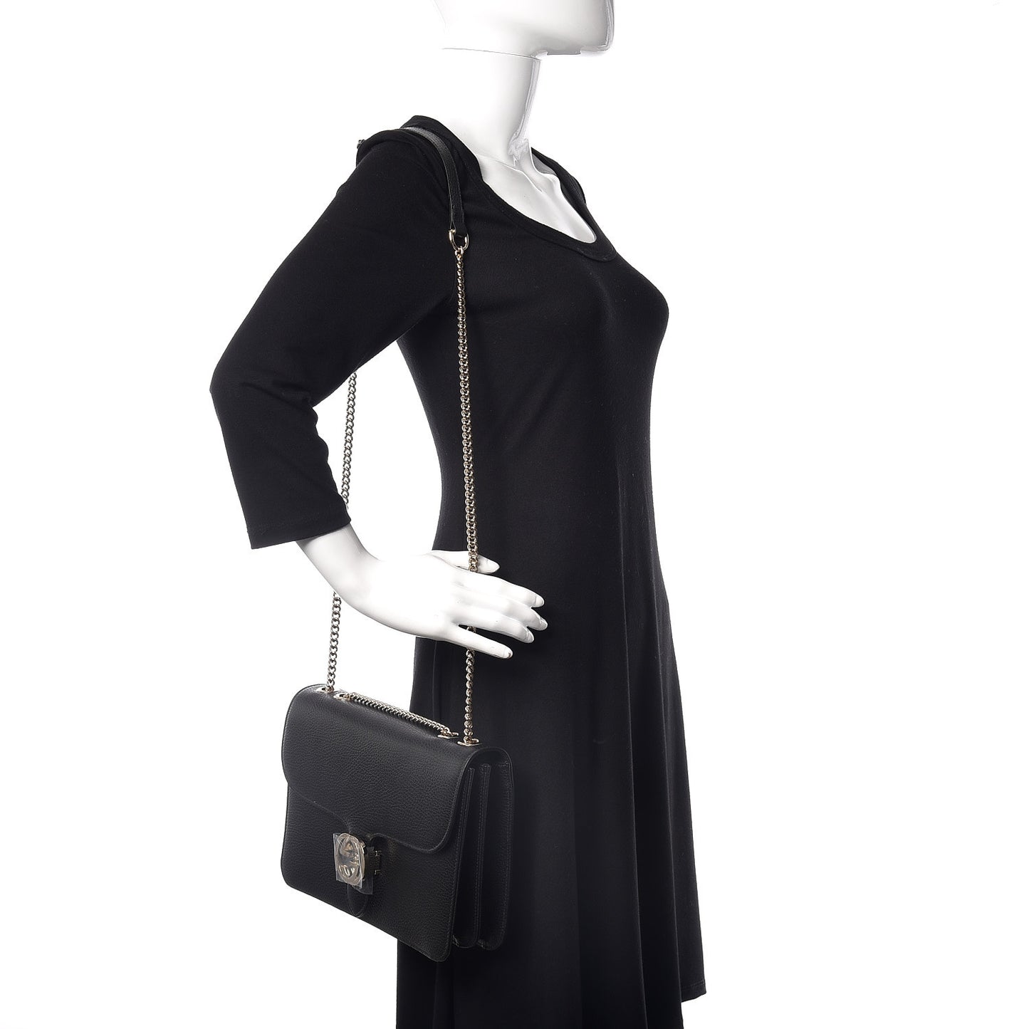 Dollar Calfskin Interlocking G Shoulder Bag Black