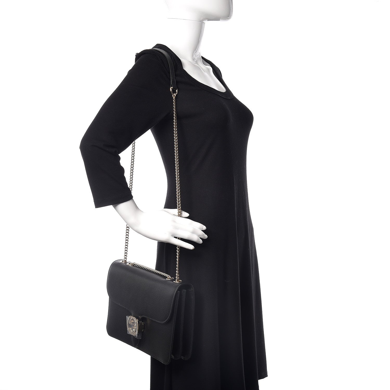 Gucci Dollar Calfskin Interlocking G Shoulder Bag Black 2 of 10
