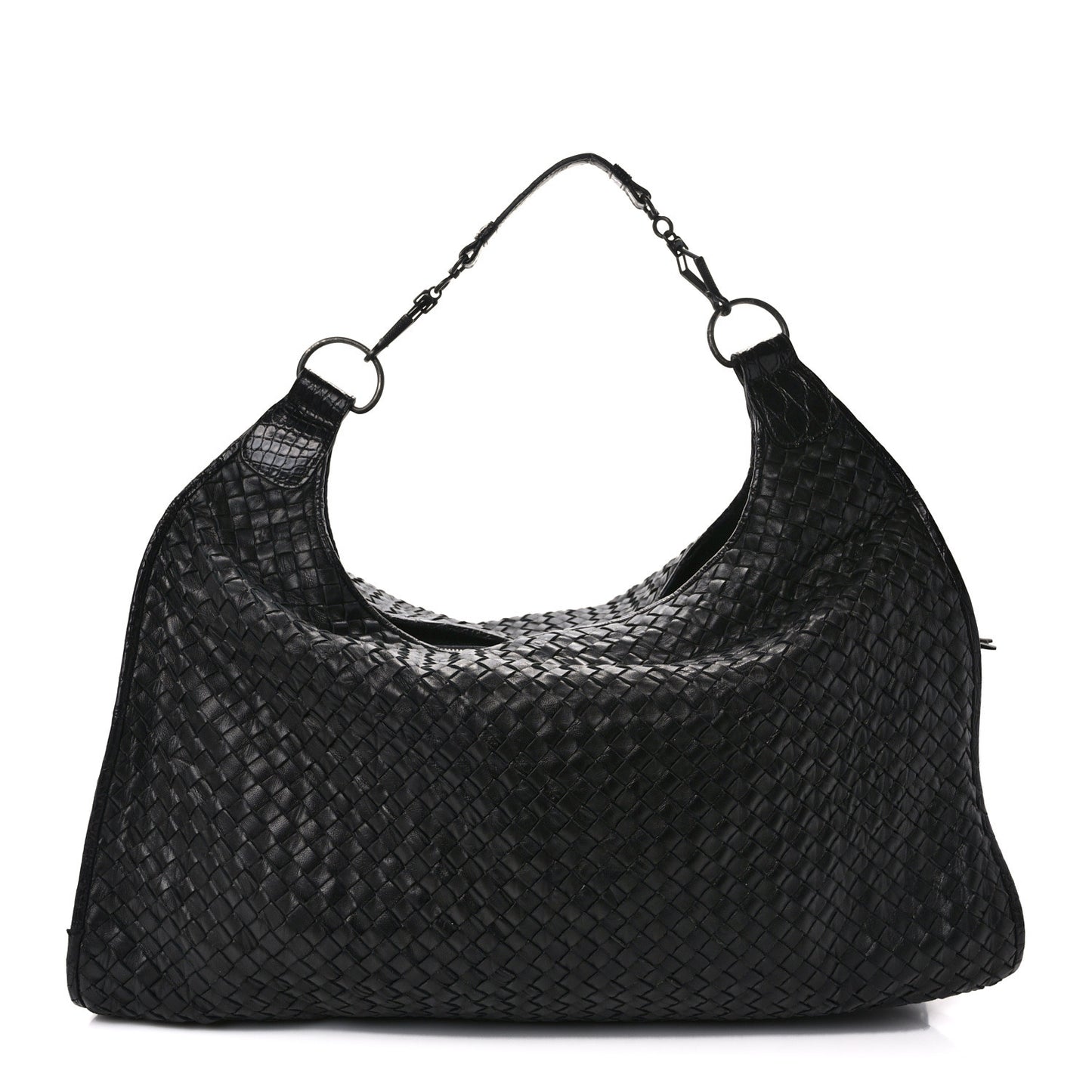 Nappa Intrecciato Alligator Hobo Black