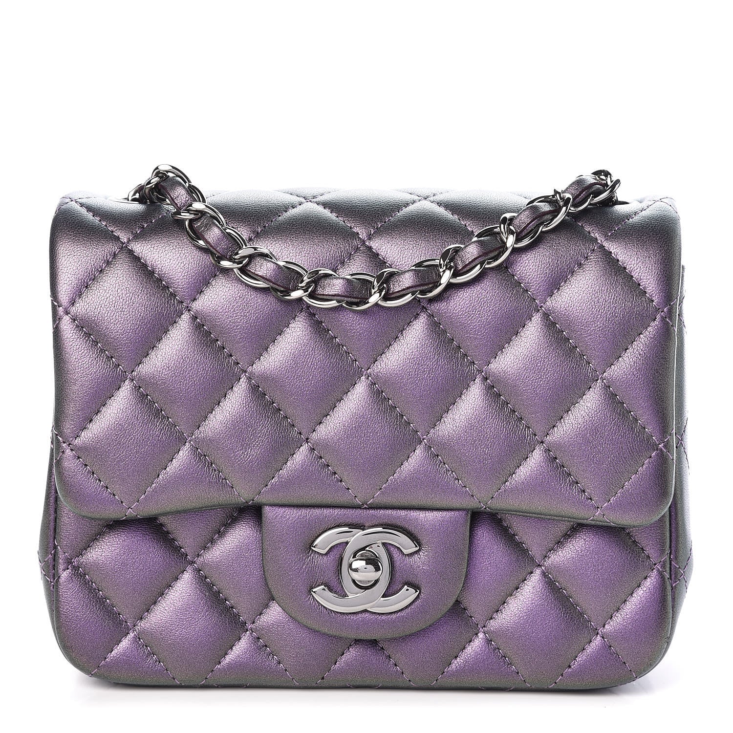 Chanel Iridescent Lambskin Quilted Mini Square Flap Dark Purple 1 of 10