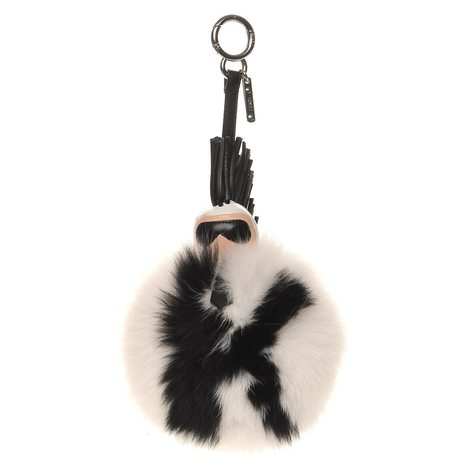 Fendi Lambskin Fox Fur Super Karlito Pom Pom Bag Charm Black White 1 of 4