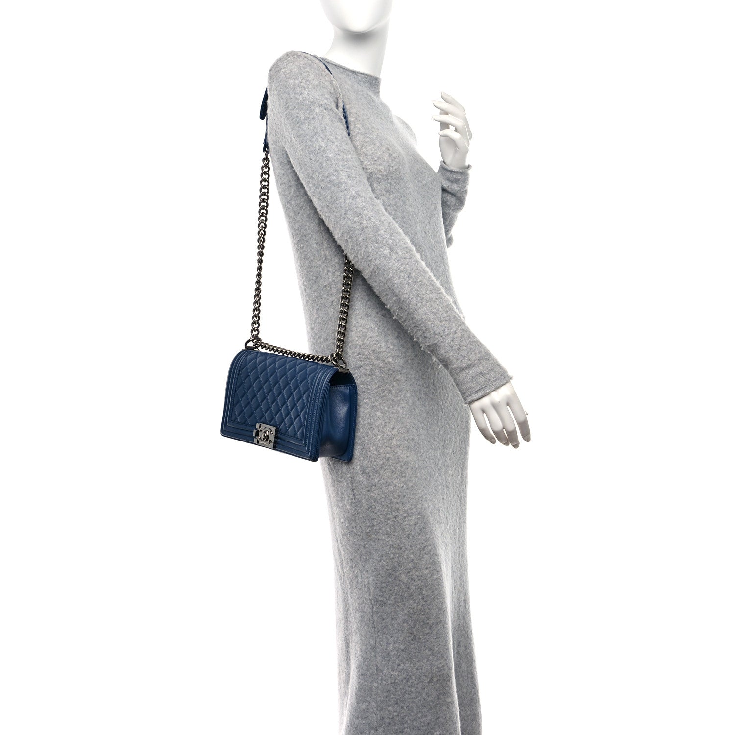 Chanel Caviar Quilted Medium Boy Flap Blue 2 of 11
