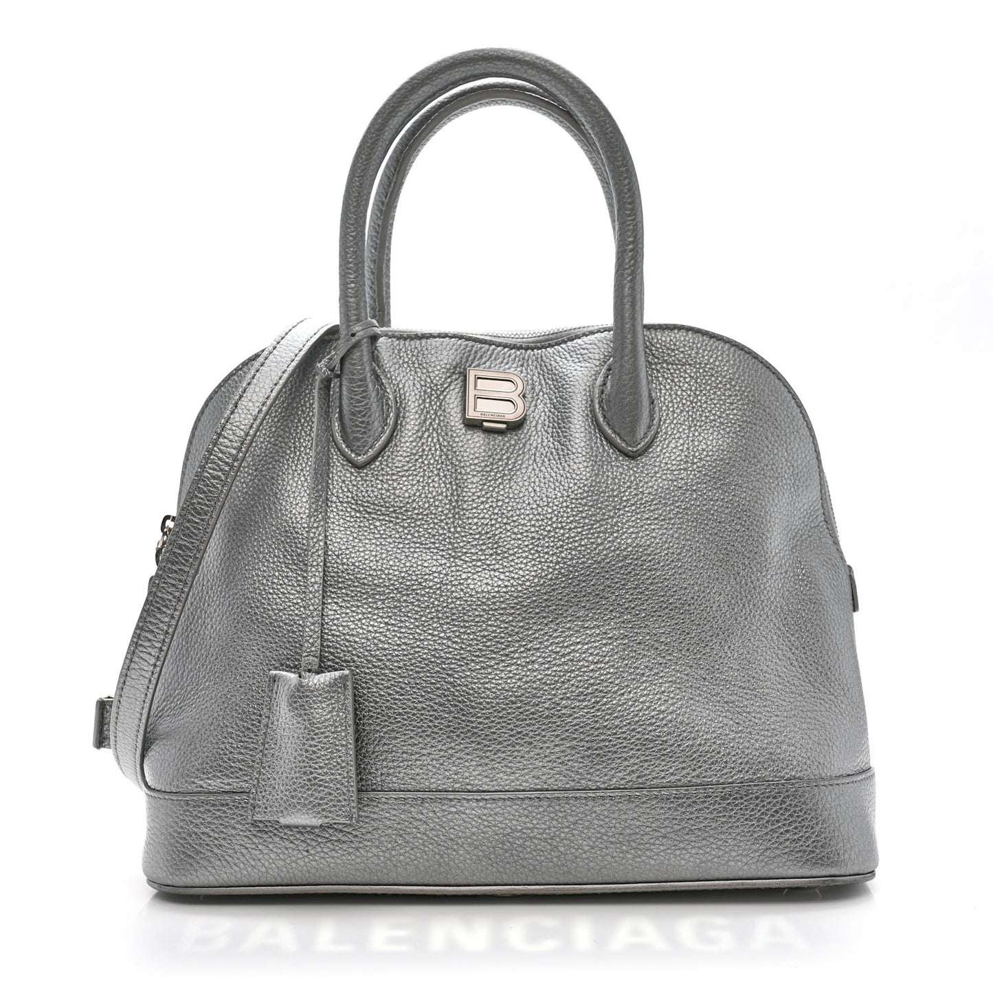 Metallic Calfskin LED Logo Projector Top Handle Bag Silver