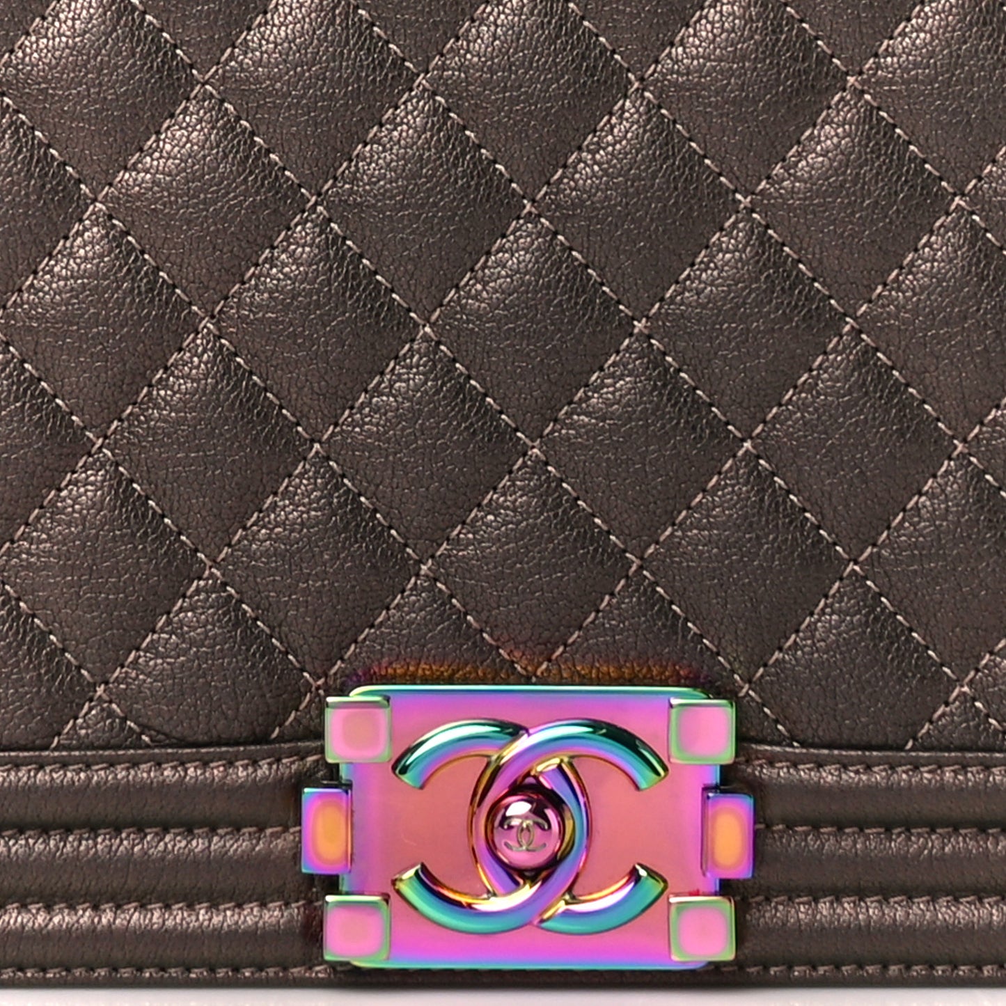 Iridescent Goatskin Quilted New Medium Boy Flap Dark Gold