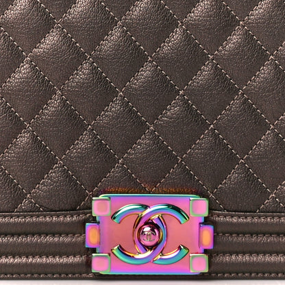 Chanel Iridescent Goatskin Quilted New Medium Boy Flap Dark Gold 8 of 10
