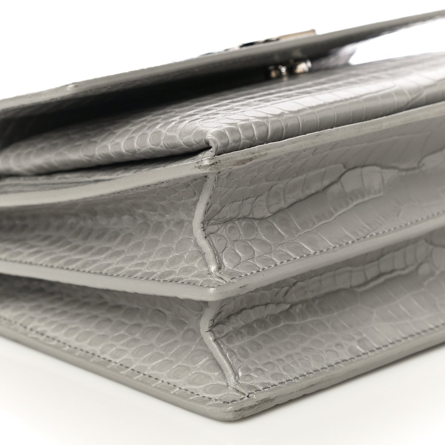 Calfskin Crocodile Embossed Medium Monogram Sunset Gris Perle